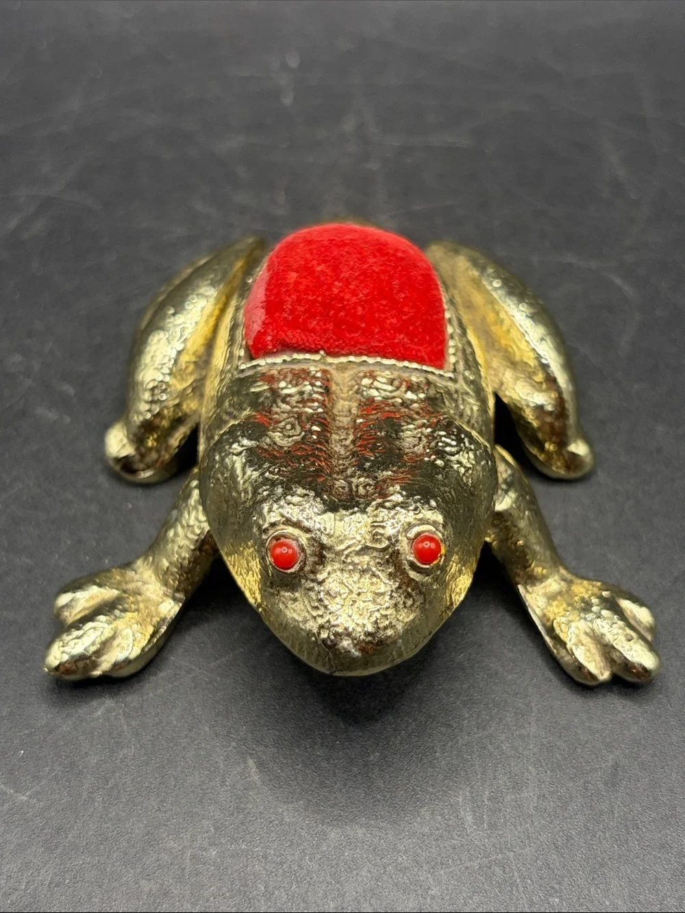 Jameco Vintage Frog Sewing Pin Cushion Metal Trinket Box Hinged Lid Cottagecore